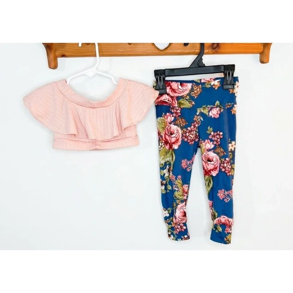 Boutique Navy Pink Floral Leggings & Ruffle Top Set 12-18M 116